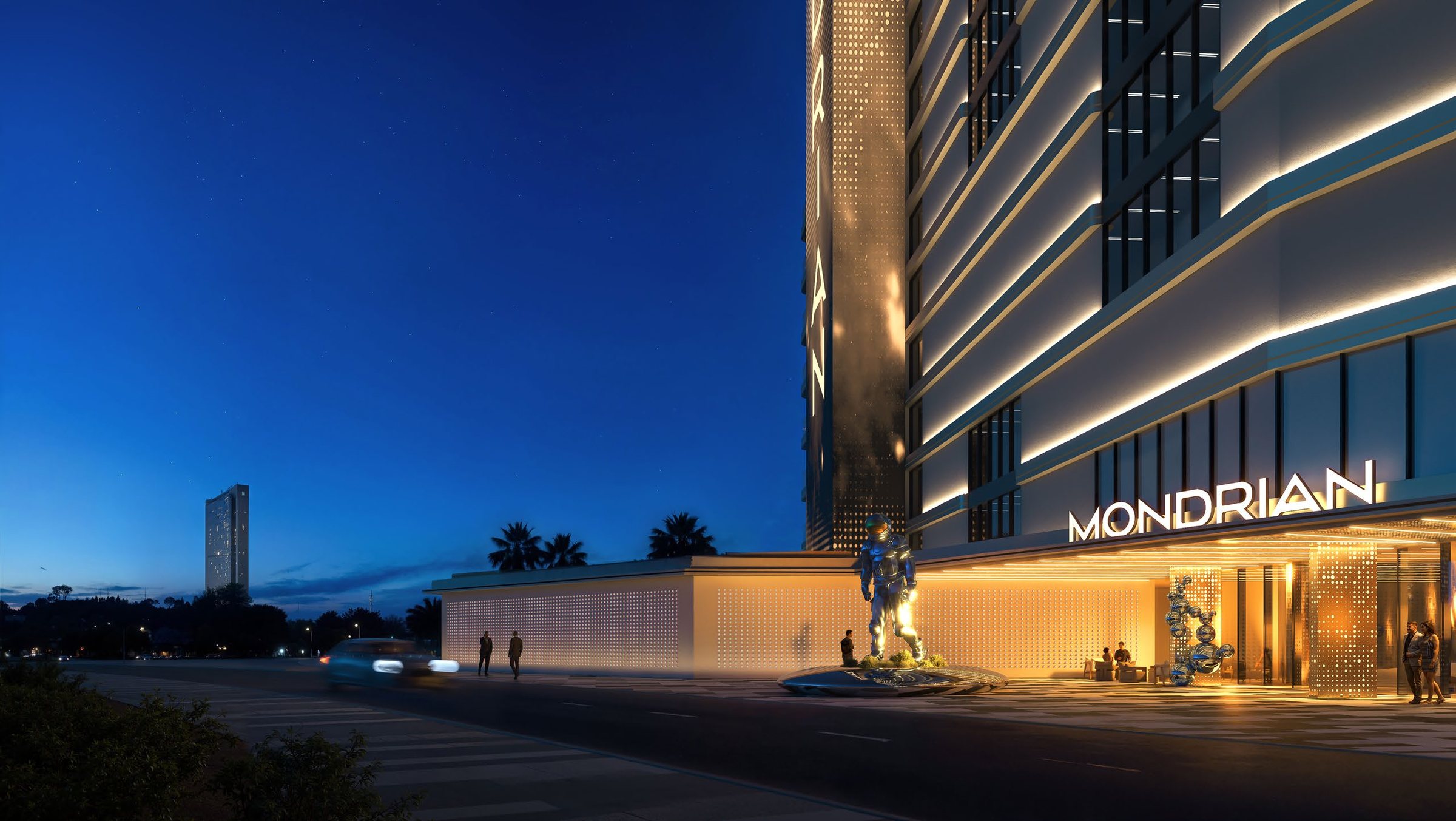 Mondrian residents’ entrance at night